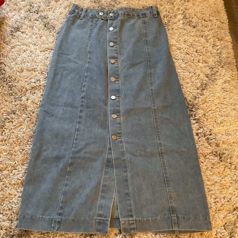 Unbranded Blue Denim Button Front Maxi Skirt Medium Wash‎ High Waisted Size L